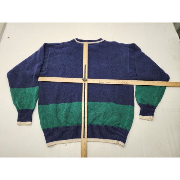 Vtg Par Four Mens Embroiderd Golf Golfer Cableknit Sweater Blue Green Size Lg - Picture 4 of 7